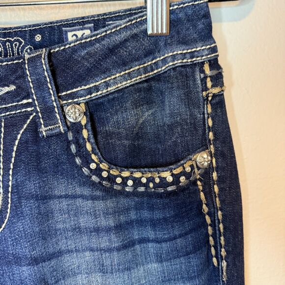 Miss Me Women's Straight Embellished Low Rise Y2K Blue Denim Jeans Size 26 - Picture 4 of 12